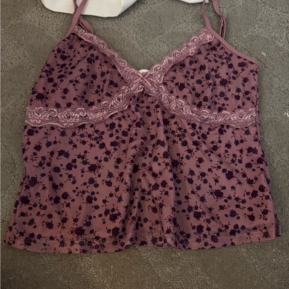 Pink Rose Floral Lace Cami Top - Mauve and Purple. Never Worn.